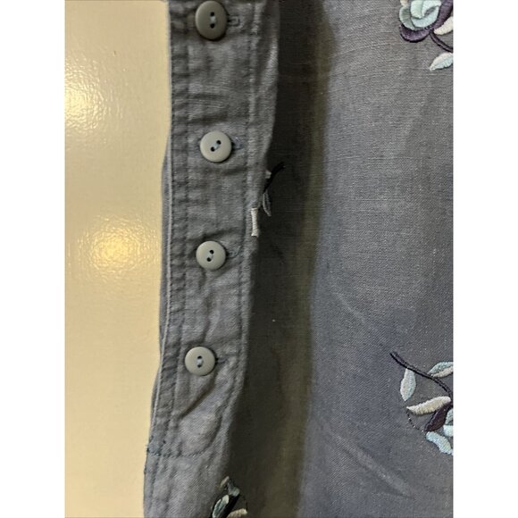 VTG Jane Ashley Y2K Sheath Dress Small Blue Floral Embroidered Linen Cotton - Picture 2 of 9